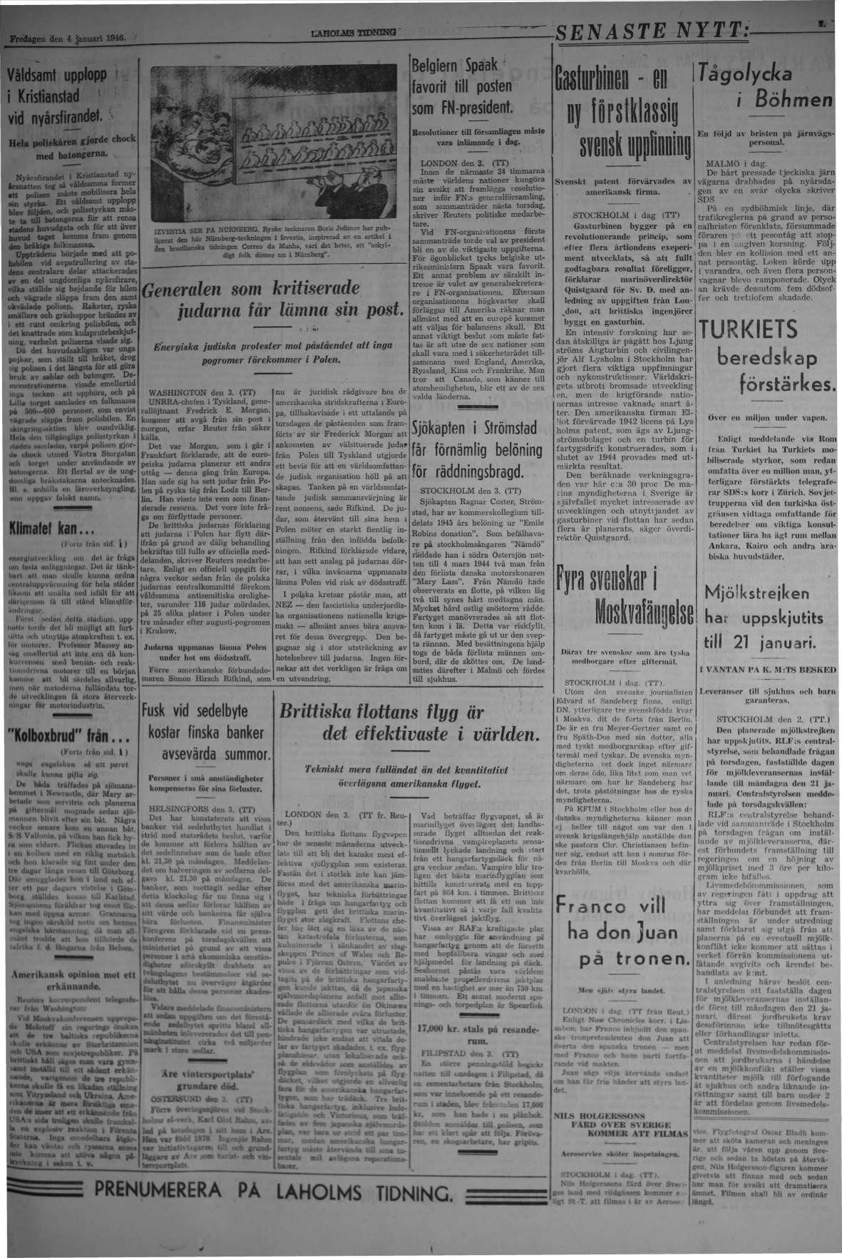 Laholms Tidning Fredag 4 januari 1946, sida 3