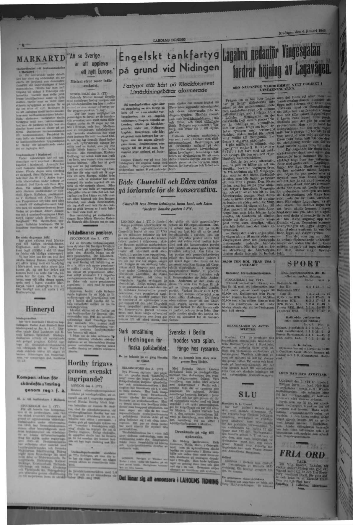 Laholms Tidning Fredag 4 januari 1946, sida 4