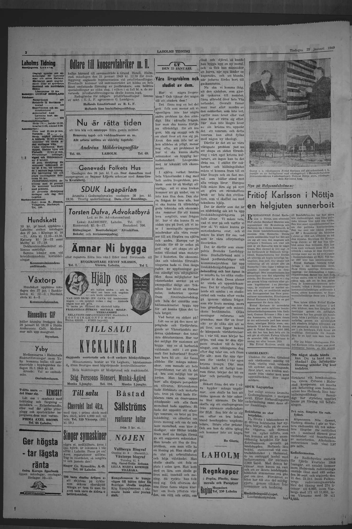 Laholms Tidning Tisdag 25 januari 1949, sida 2