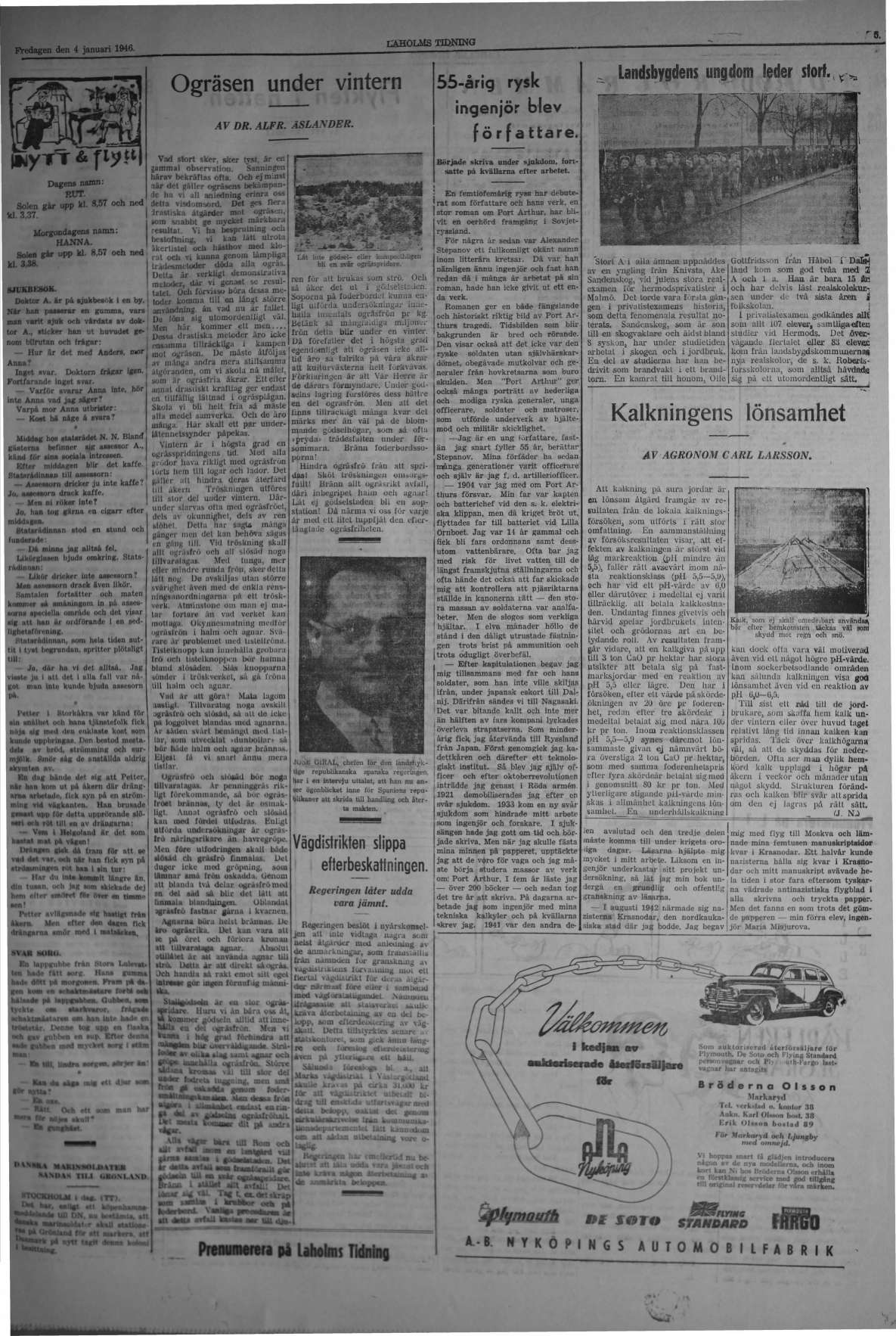 Laholms Tidning Fredag 4 januari 1946, sida 5