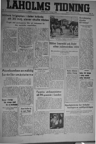 Förstasidan, Tisdag 8 januari 1946
