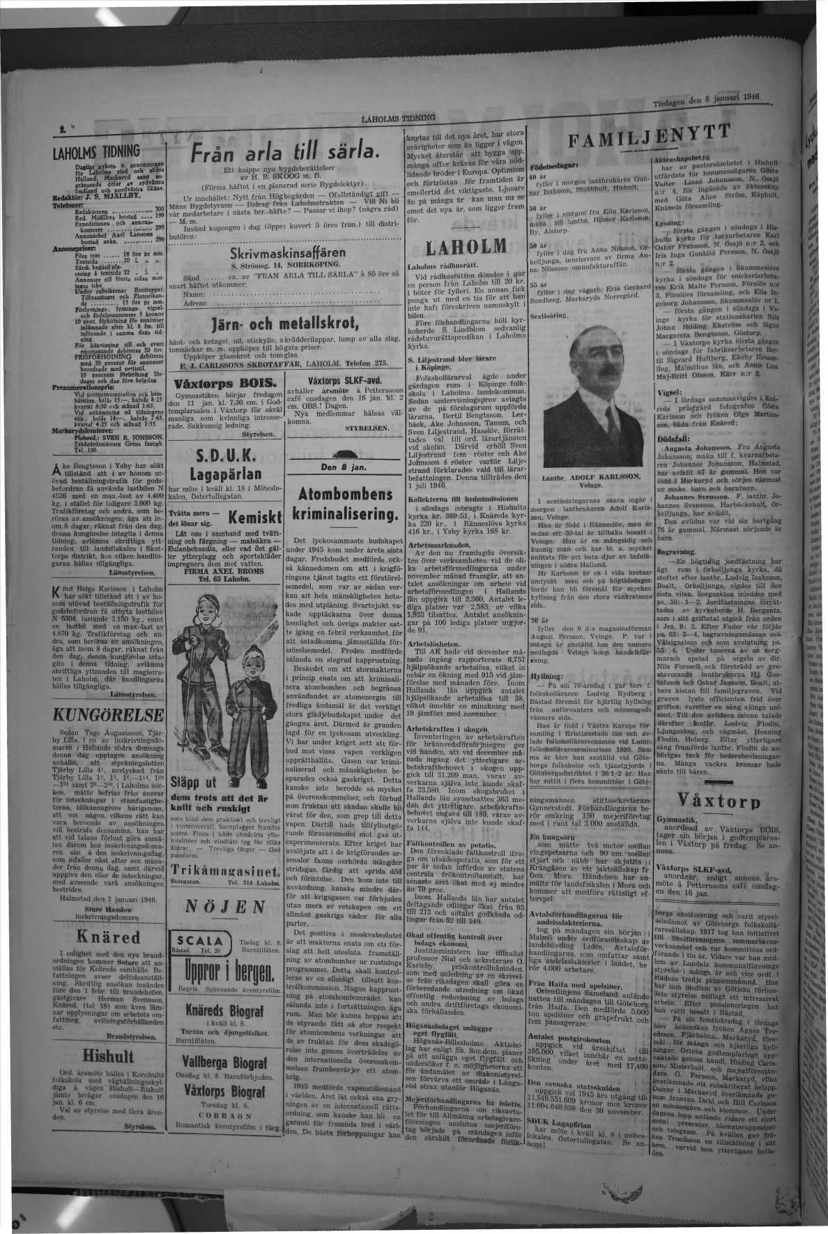 Laholms Tidning Tisdag 8 januari 1946, sida 2