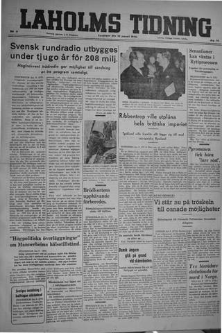 Förstasidan, Torsdag 10 januari 1946