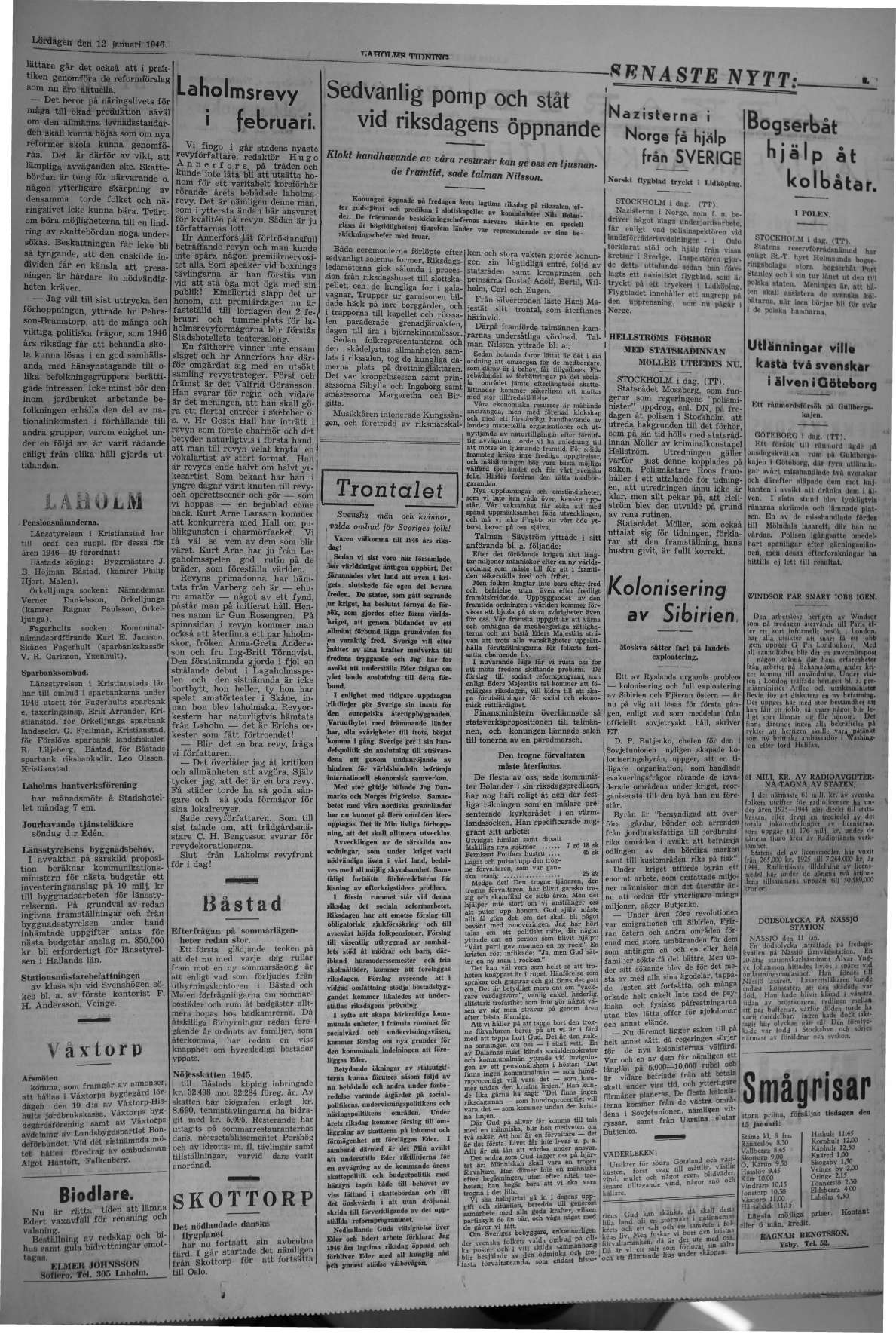 Laholms Tidning Lördag 12 januari 1946, sida 3