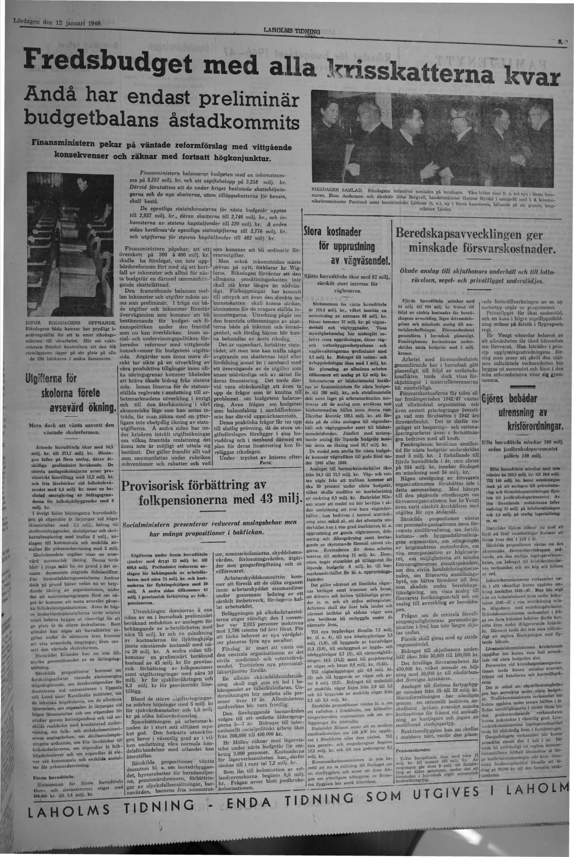 Laholms Tidning Lördag 12 januari 1946, sida 5