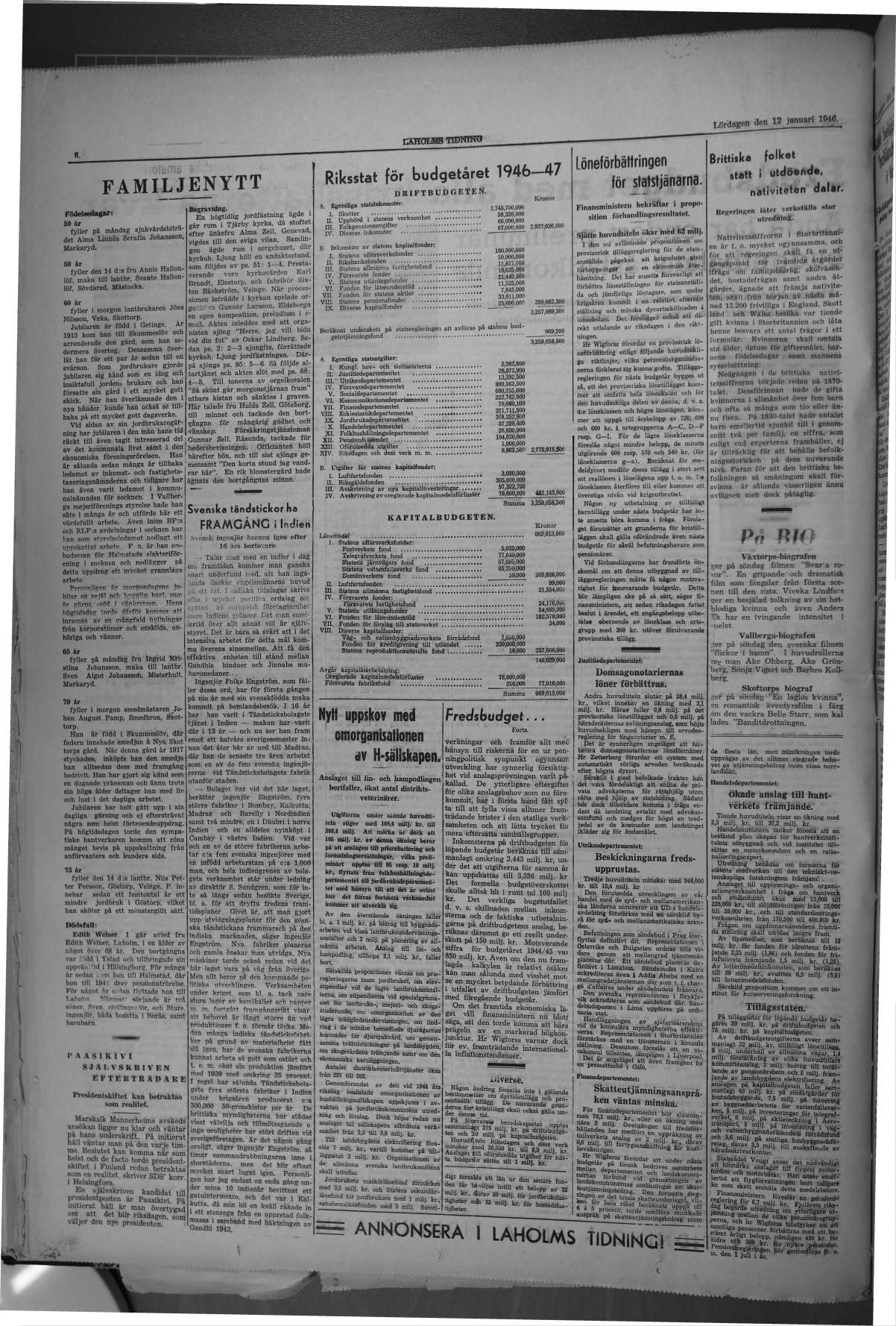 Laholms Tidning Lördag 12 januari 1946, sida 6