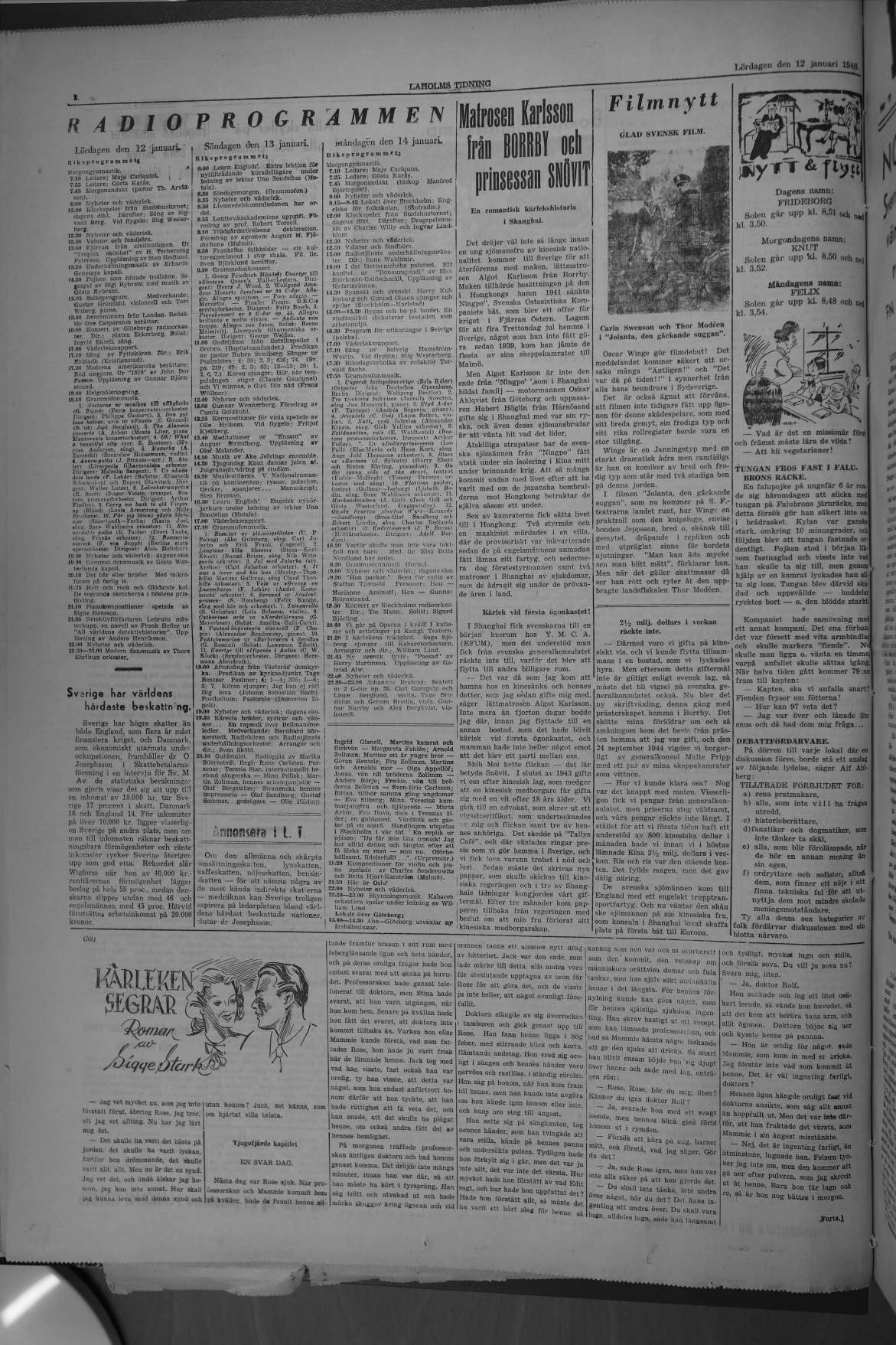 Laholms Tidning Lördag 12 januari 1946, sida 7