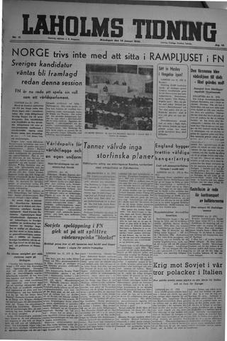 Förstasidan, Måndag 14 januari 1946