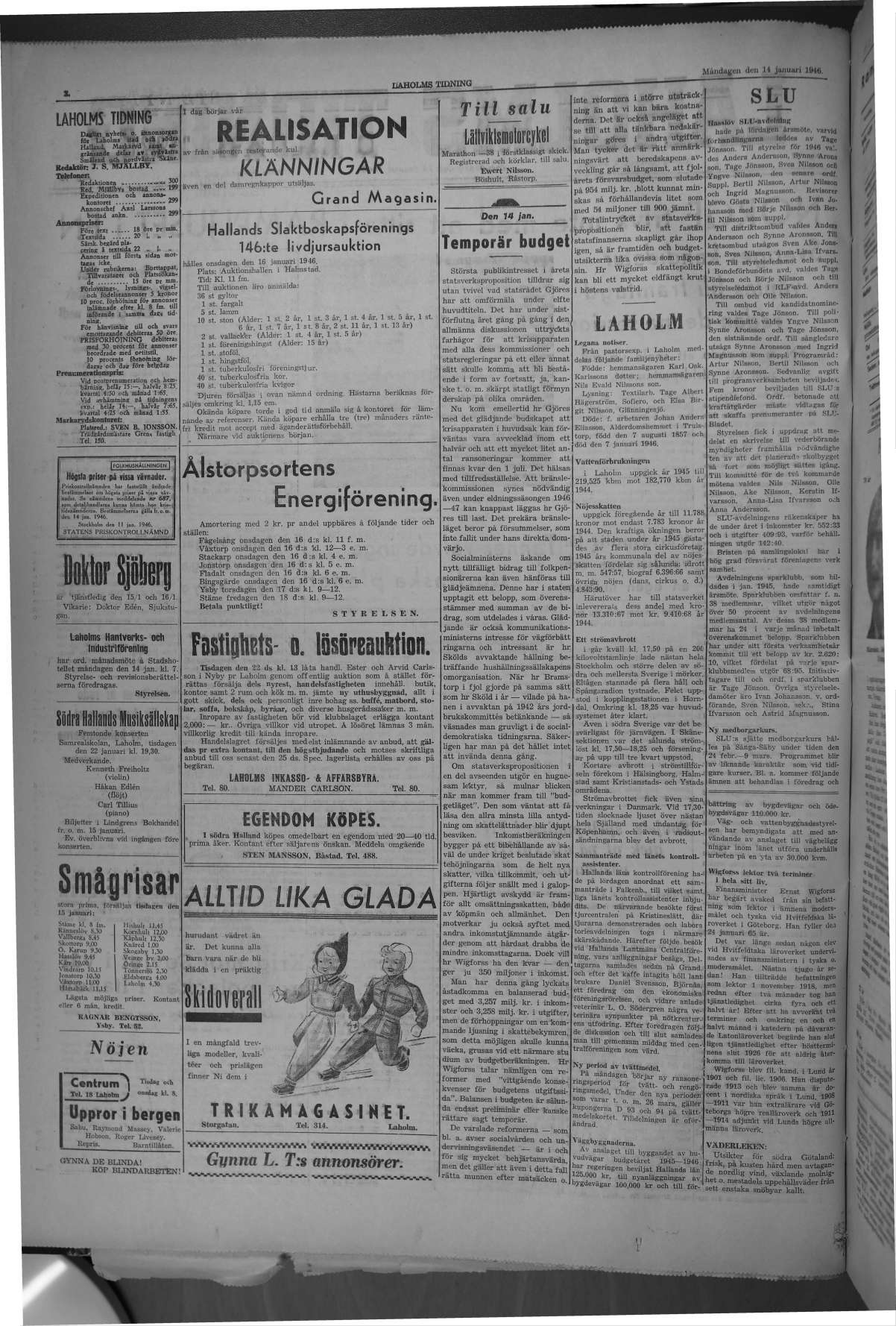 Laholms Tidning Måndag 14 januari 1946, sida 2