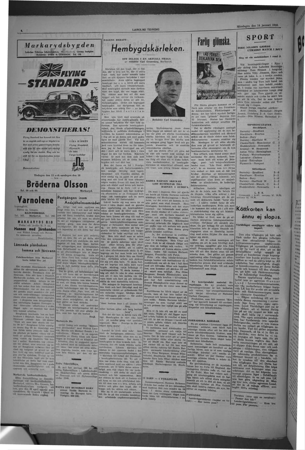 Laholms Tidning Måndag 14 januari 1946, sida 4