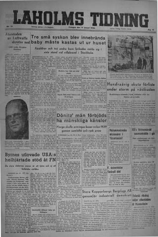 Förstasidan, Tisdag 15 januari 1946