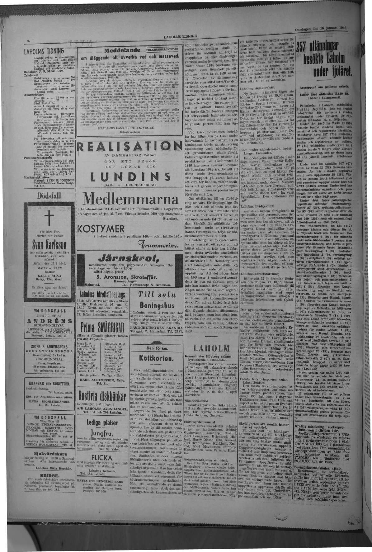 Laholms Tidning Onsdag 16 januari 1946, sida 2