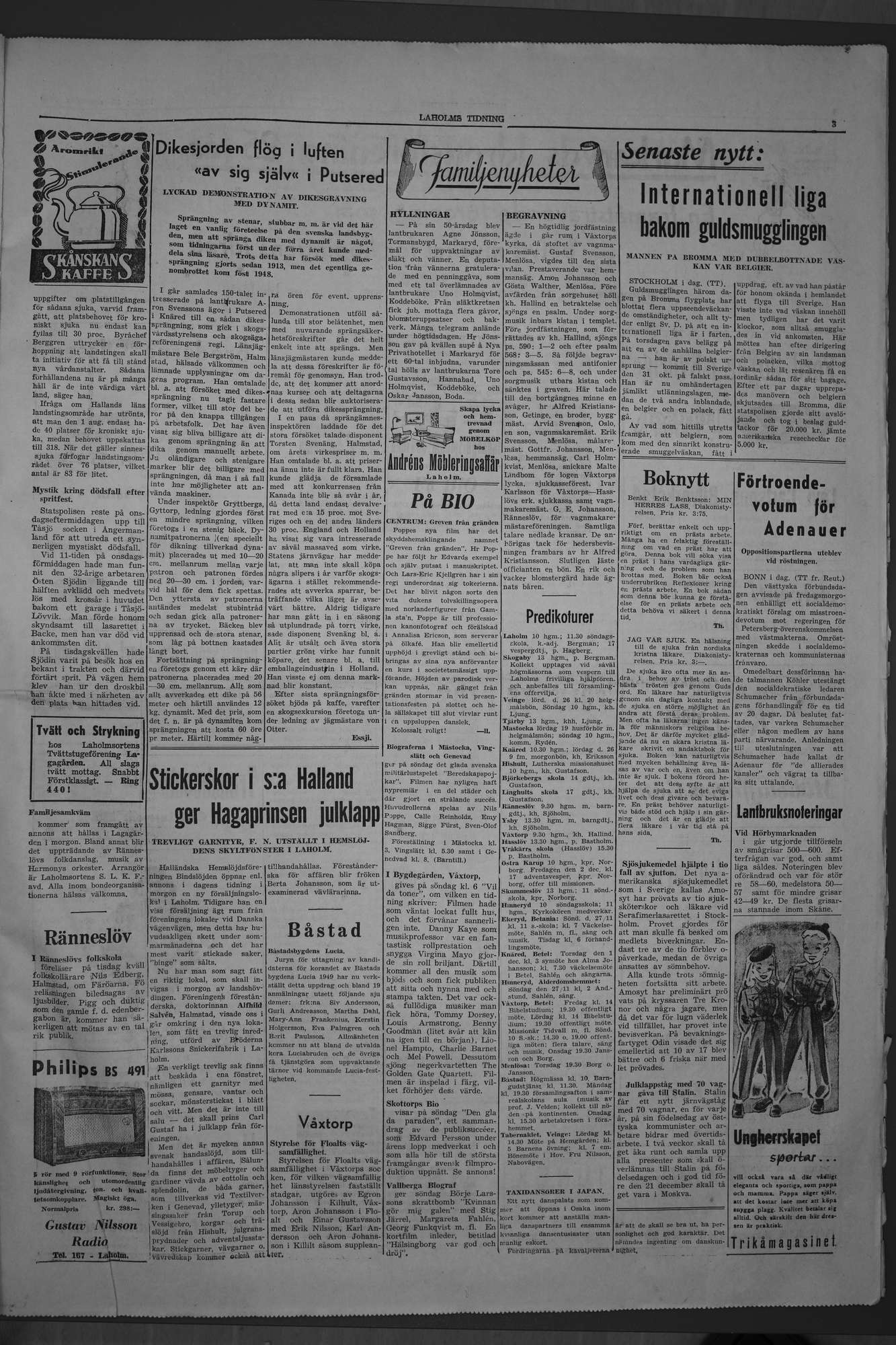 Laholms Tidning Fredag 25 november 1949, sida 3