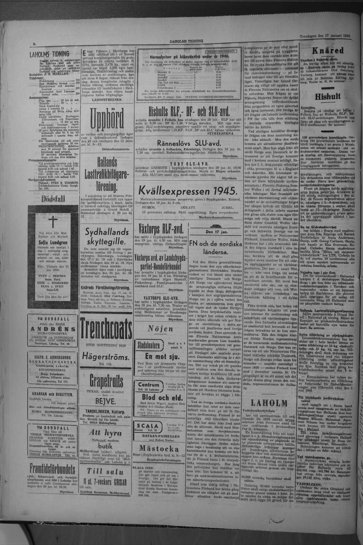 Laholms Tidning Torsdag 17 januari 1946, sida 2