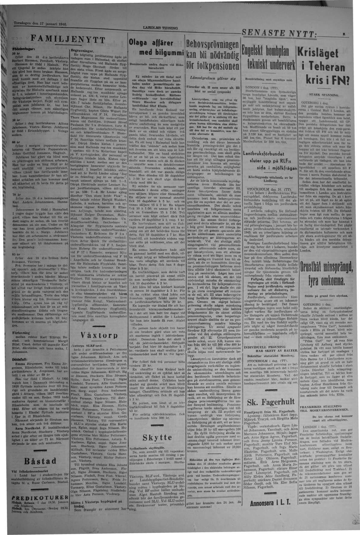 Laholms Tidning Torsdag 17 januari 1946, sida 3