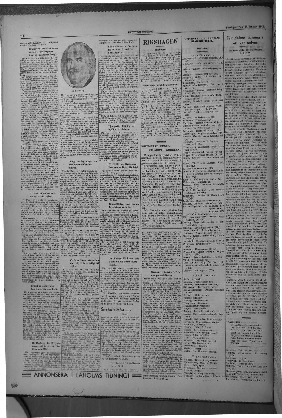 Laholms Tidning Fredag 18 januari 1946, sida 6