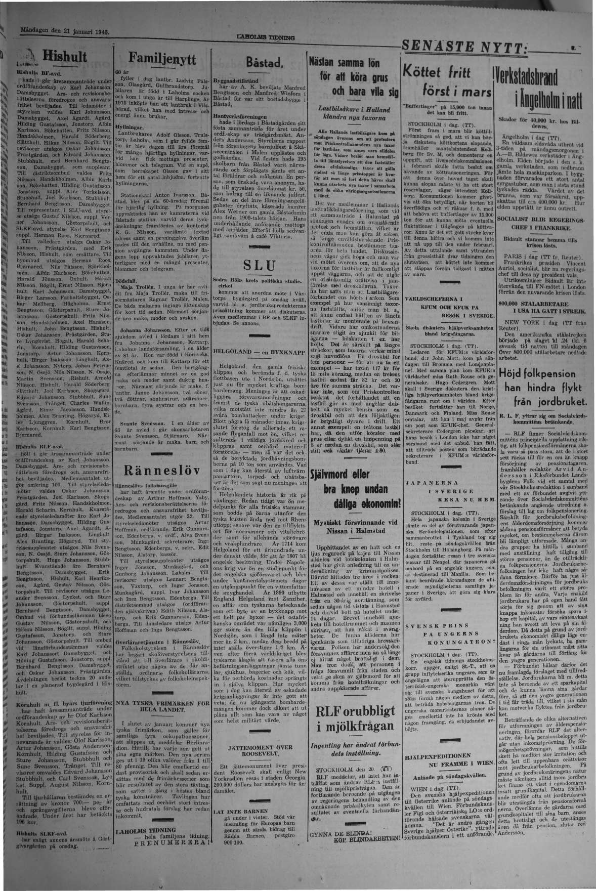 Laholms Tidning Måndag 21 januari 1946, sida 3