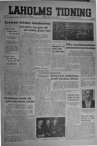 Förstasidan, Tisdag 22 januari 1946