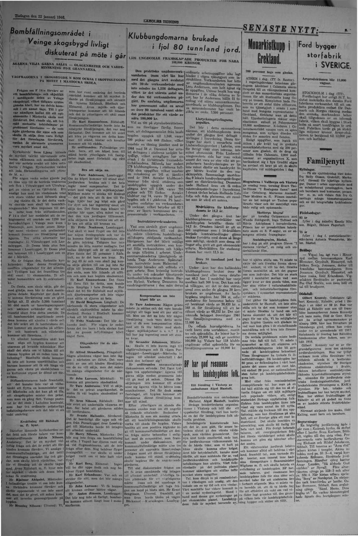 Laholms Tidning Tisdag 22 januari 1946, sida 3