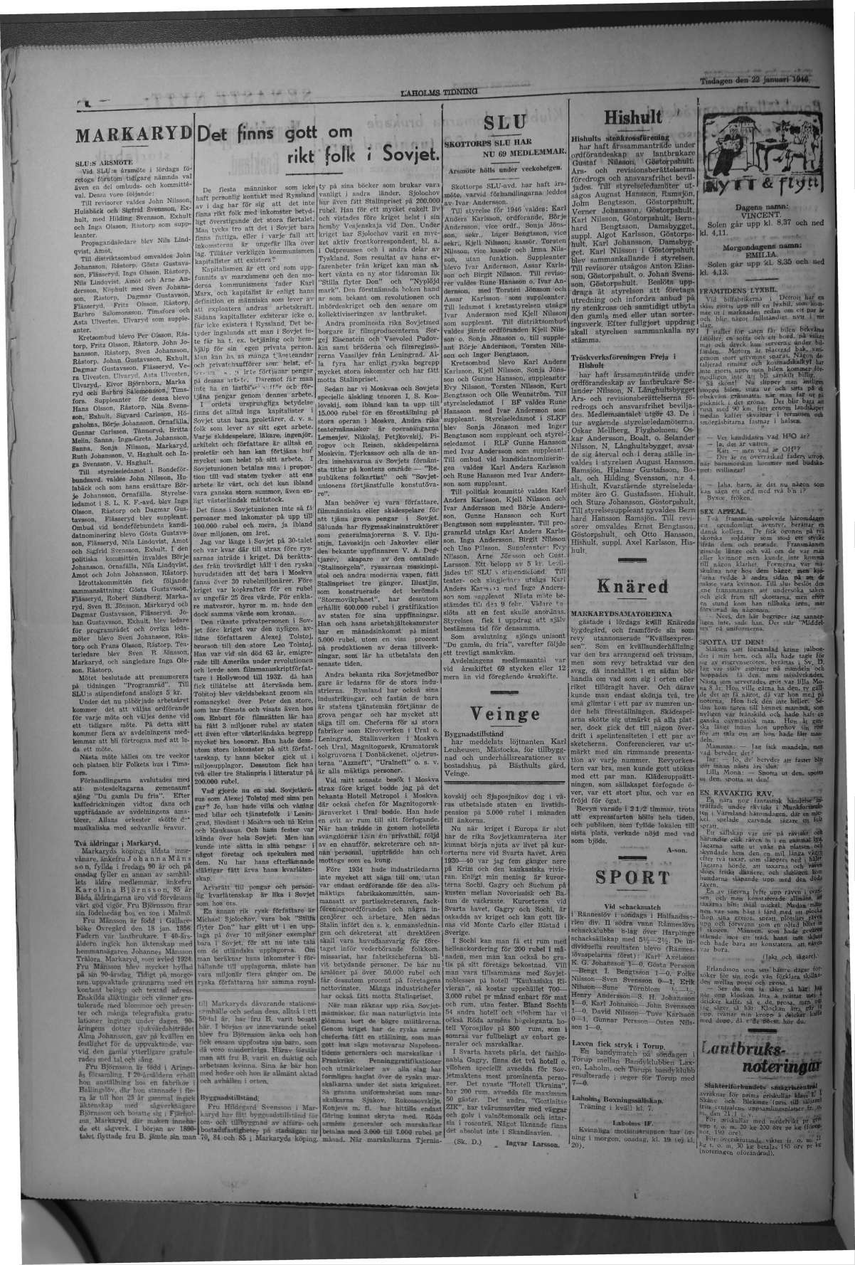 Laholms Tidning Tisdag 22 januari 1946, sida 4