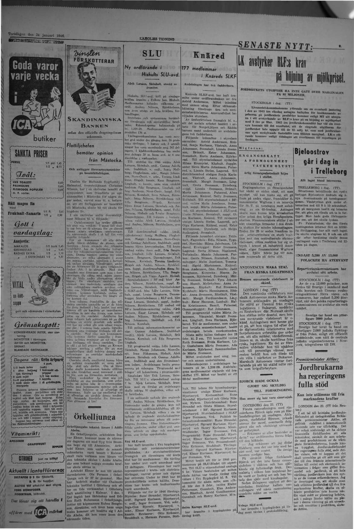 Laholms Tidning Torsdag 24 januari 1946, sida 3