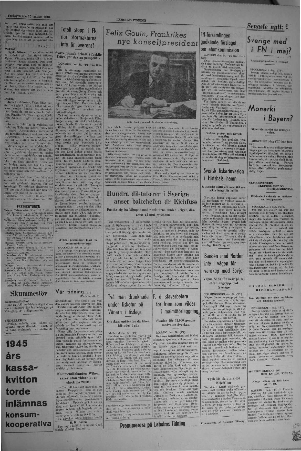 Laholms Tidning Fredag 25 januari 1946, sida 3