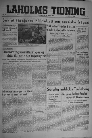 Förstasidan, Lördag 26 januari 1946