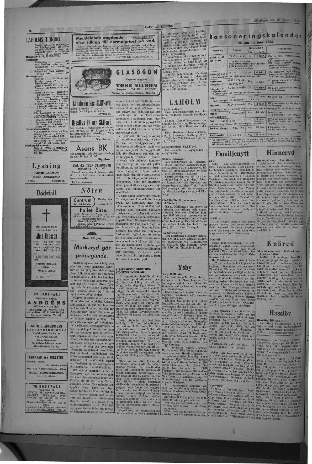 Laholms Tidning Måndag 28 januari 1946, sida 2