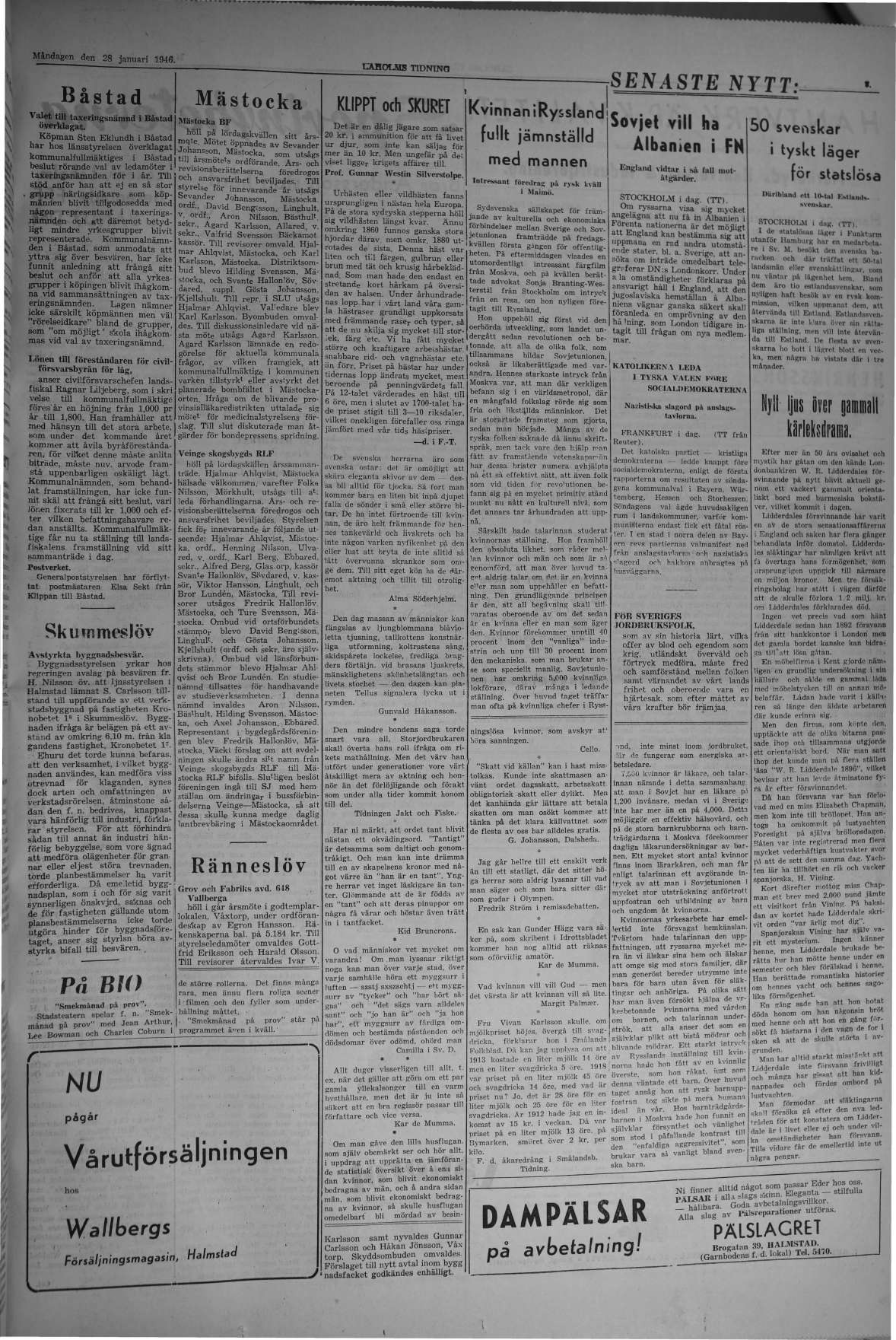 Laholms Tidning Måndag 28 januari 1946, sida 3