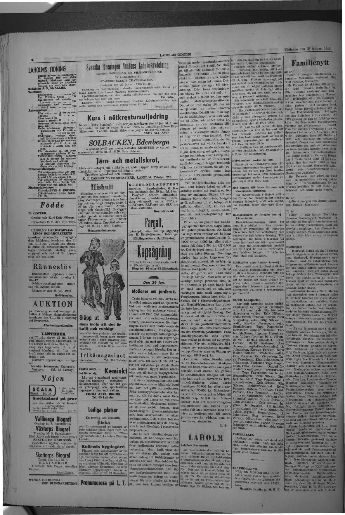 Laholms Tidning Tisdag 29 januari 1946, sida 2