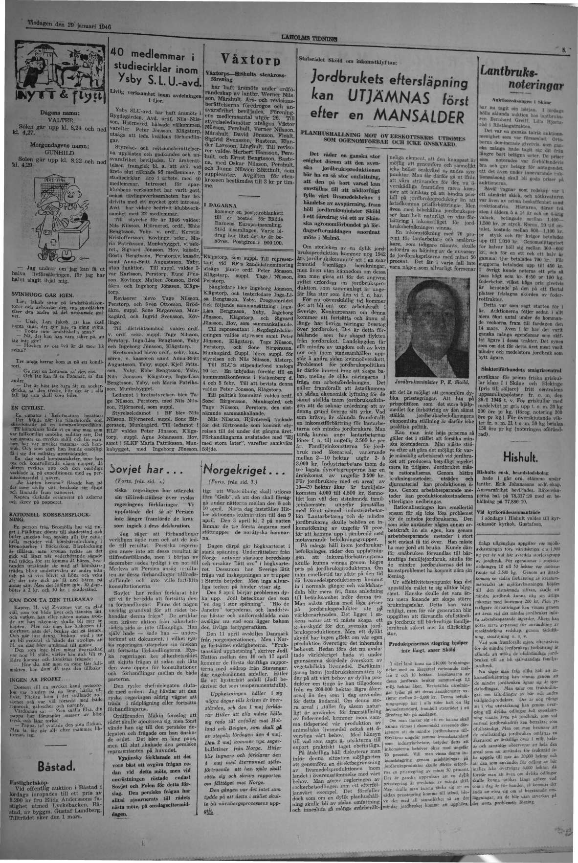 Laholms Tidning Tisdag 29 januari 1946, sida 5