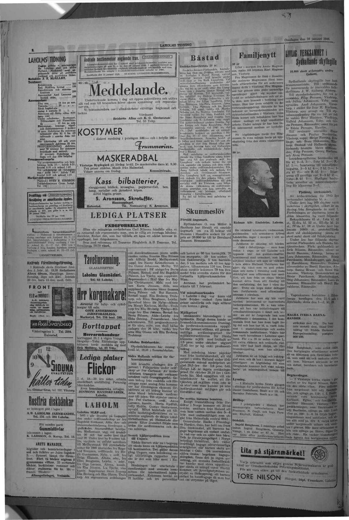Laholms Tidning Onsdag 30 januari 1946, sida 2