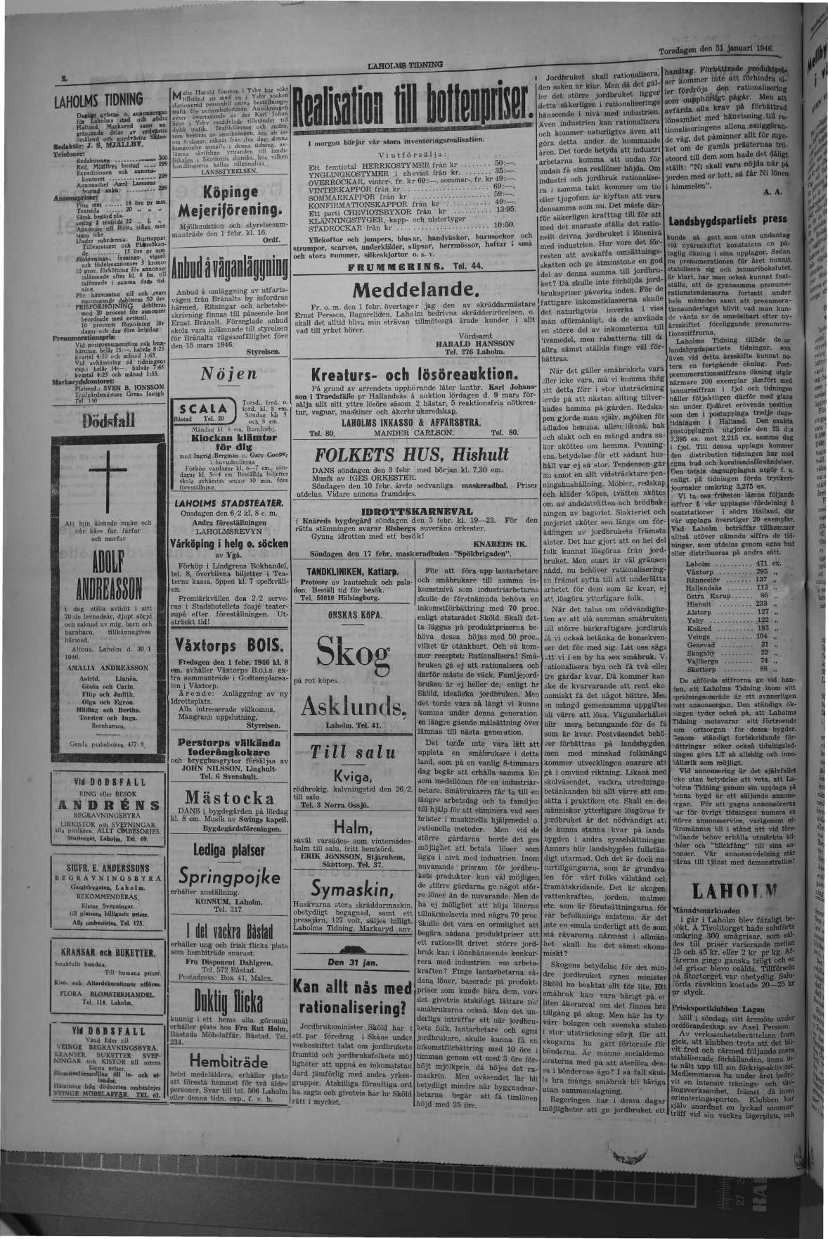 Laholms Tidning Torsdag 31 januari 1946, sida 2