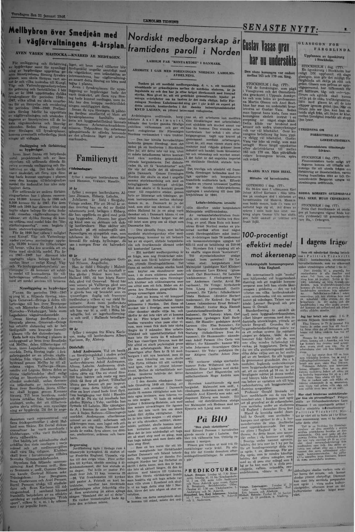 Laholms Tidning Torsdag 31 januari 1946, sida 3