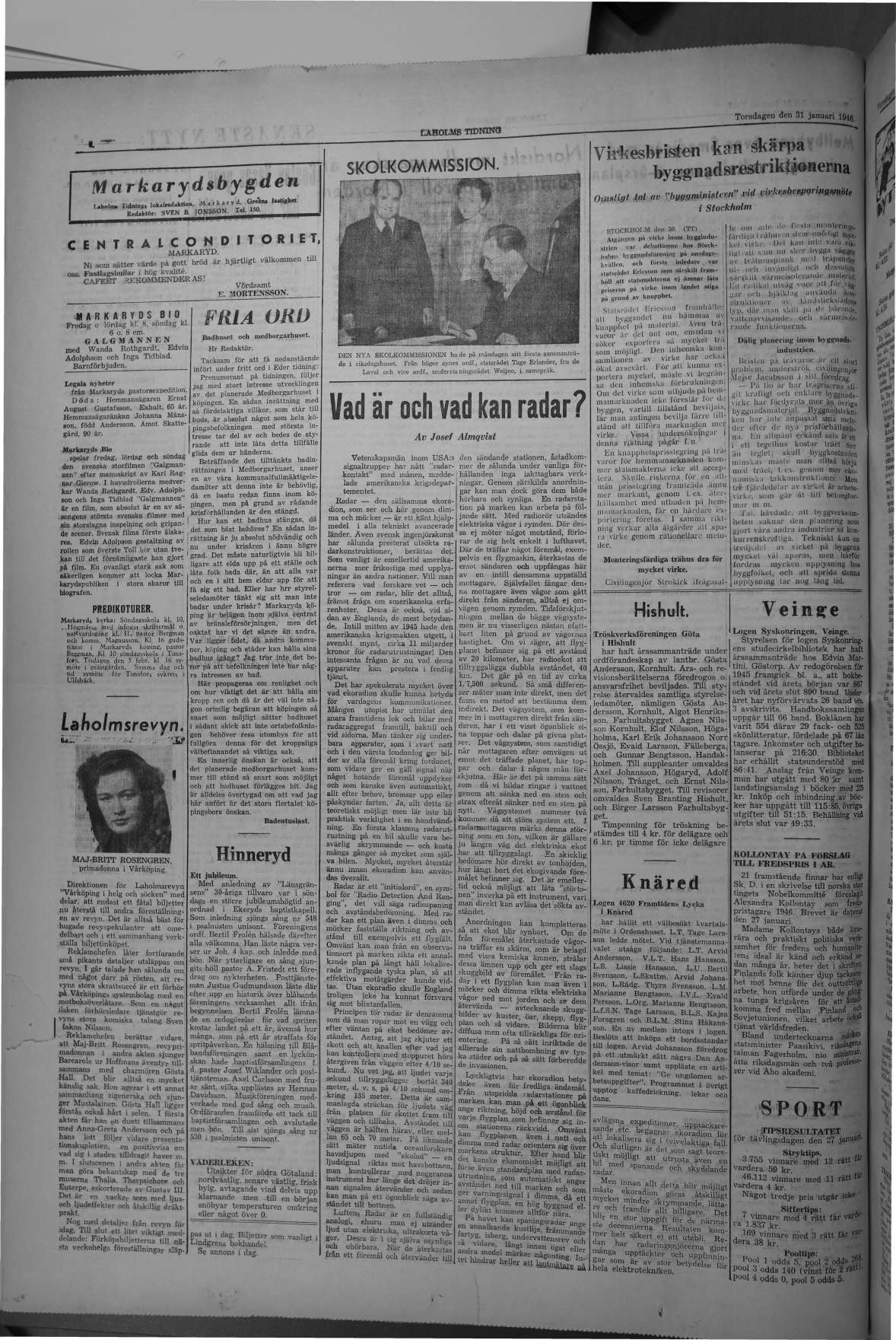 Laholms Tidning Torsdag 31 januari 1946, sida 4