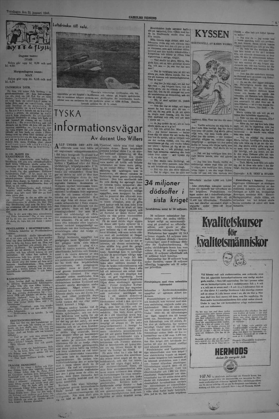 Laholms Tidning Torsdag 31 januari 1946, sida 5