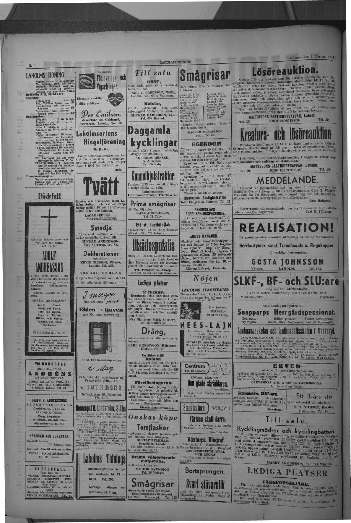 Laholms Tidning Lördag 2 februari 1946, sida 2