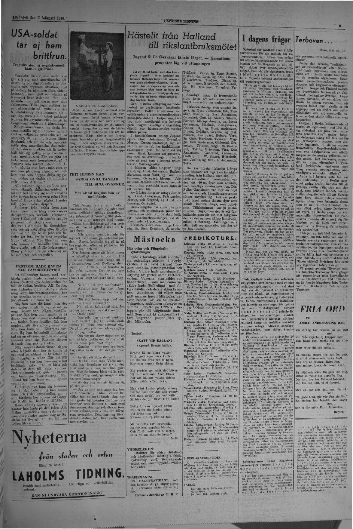 Laholms Tidning Lördag 2 februari 1946, sida 5