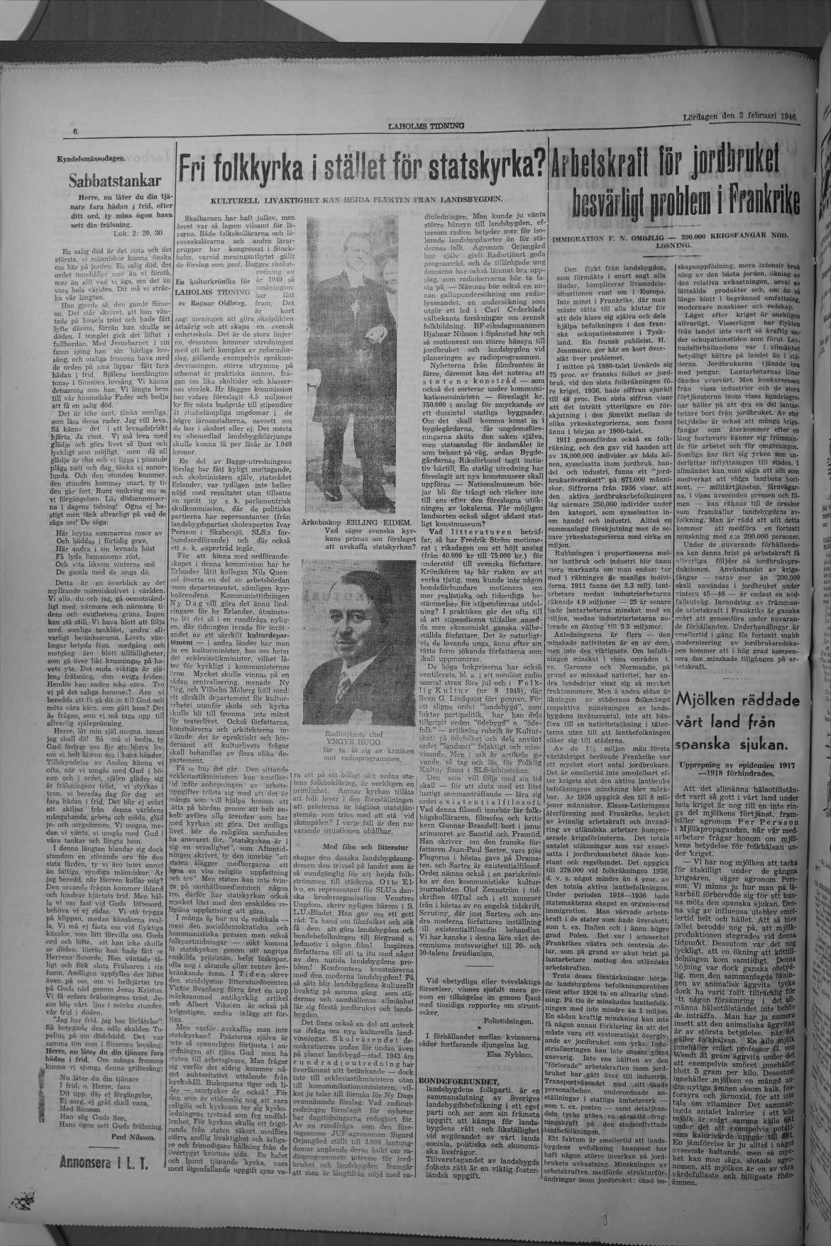 Laholms Tidning Lördag 2 februari 1946, sida 6