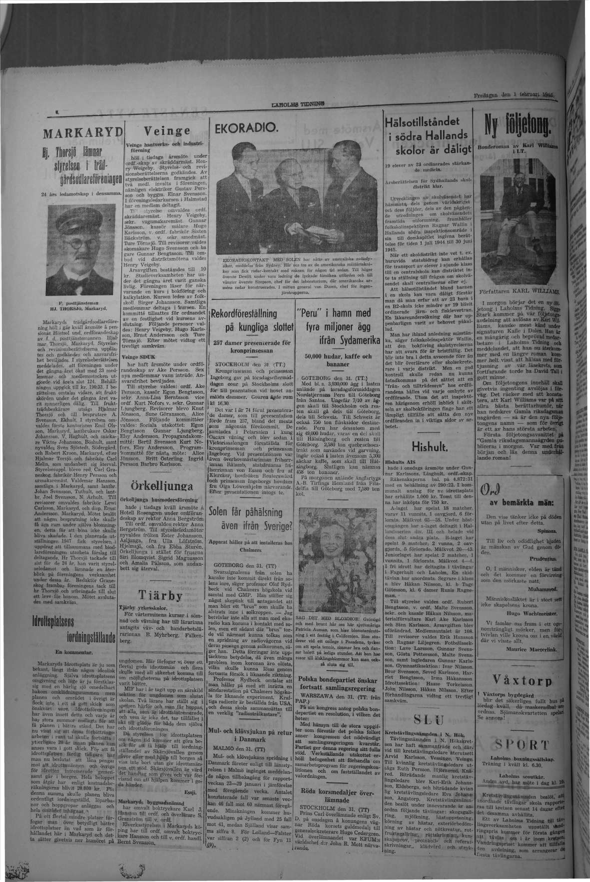 Laholms Tidning Fredag 1 februari 1946, sida 4
