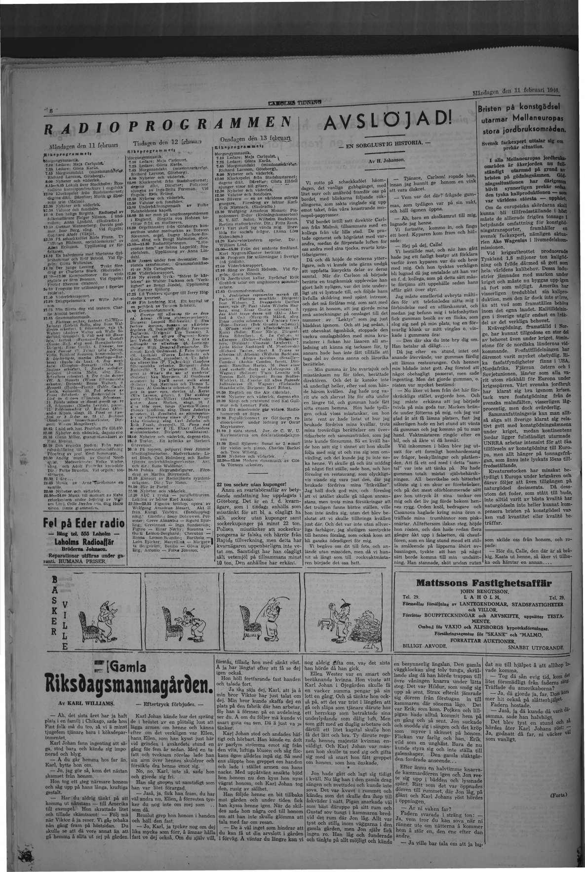 Laholms Tidning Måndag 11 februari 1946, sida 6
