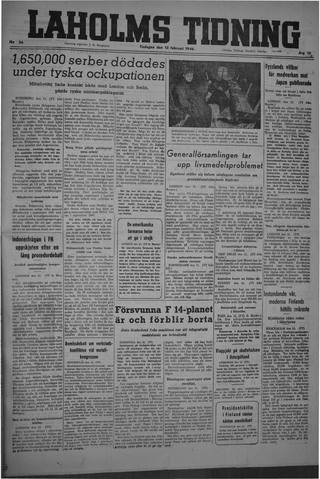 Förstasidan, Tisdag 12 februari 1946