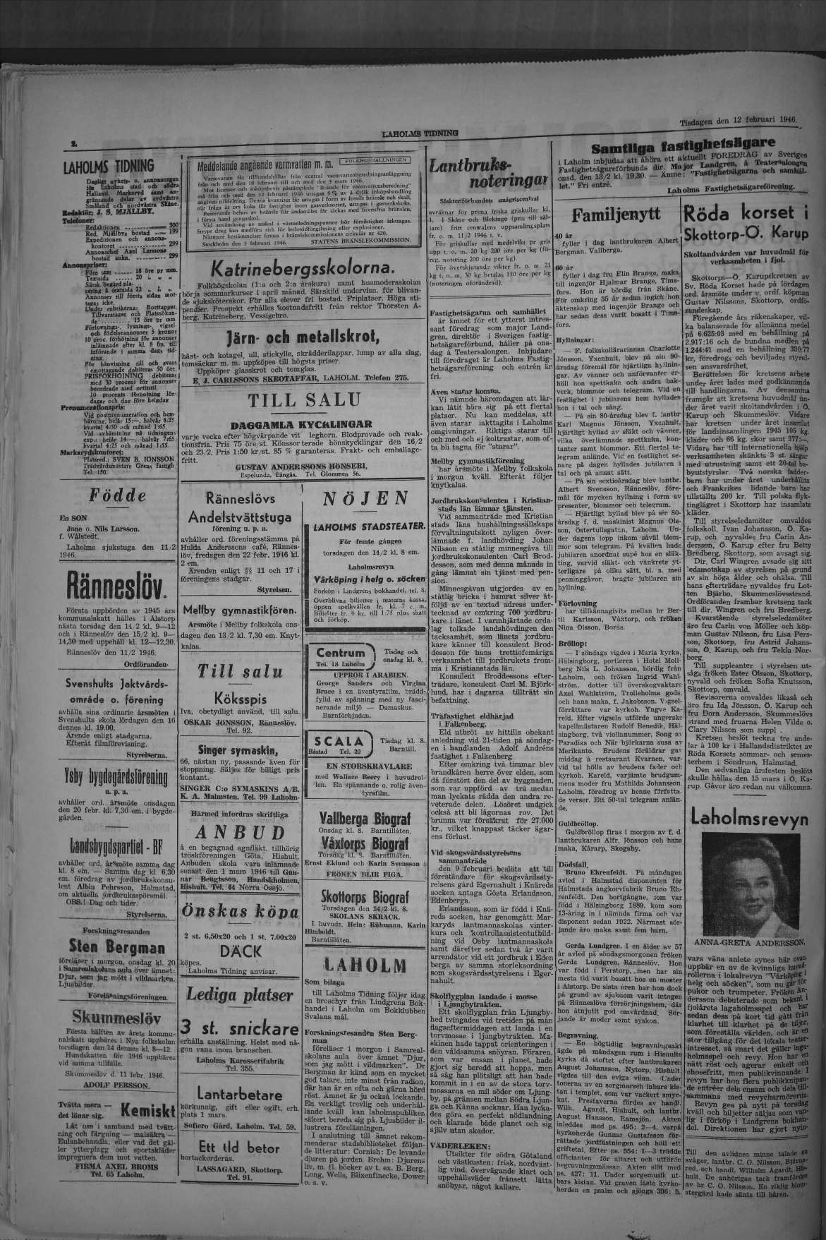 Laholms Tidning Tisdag 12 februari 1946, sida 2
