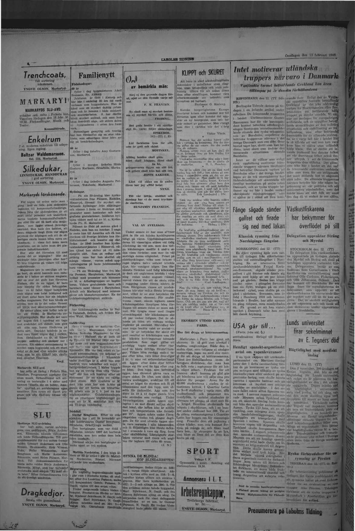 Laholms Tidning Onsdag 13 februari 1946, sida 4