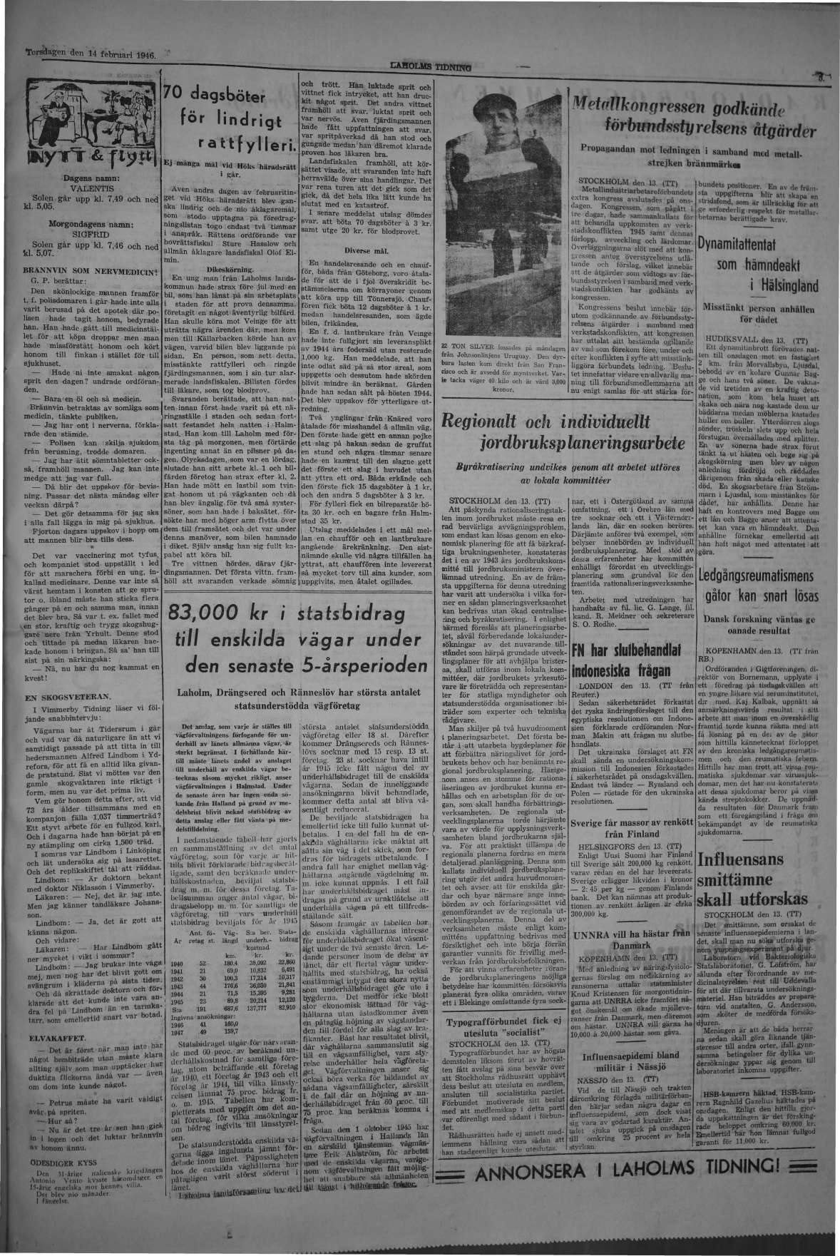 Laholms Tidning Torsdag 14 februari 1946, sida 5