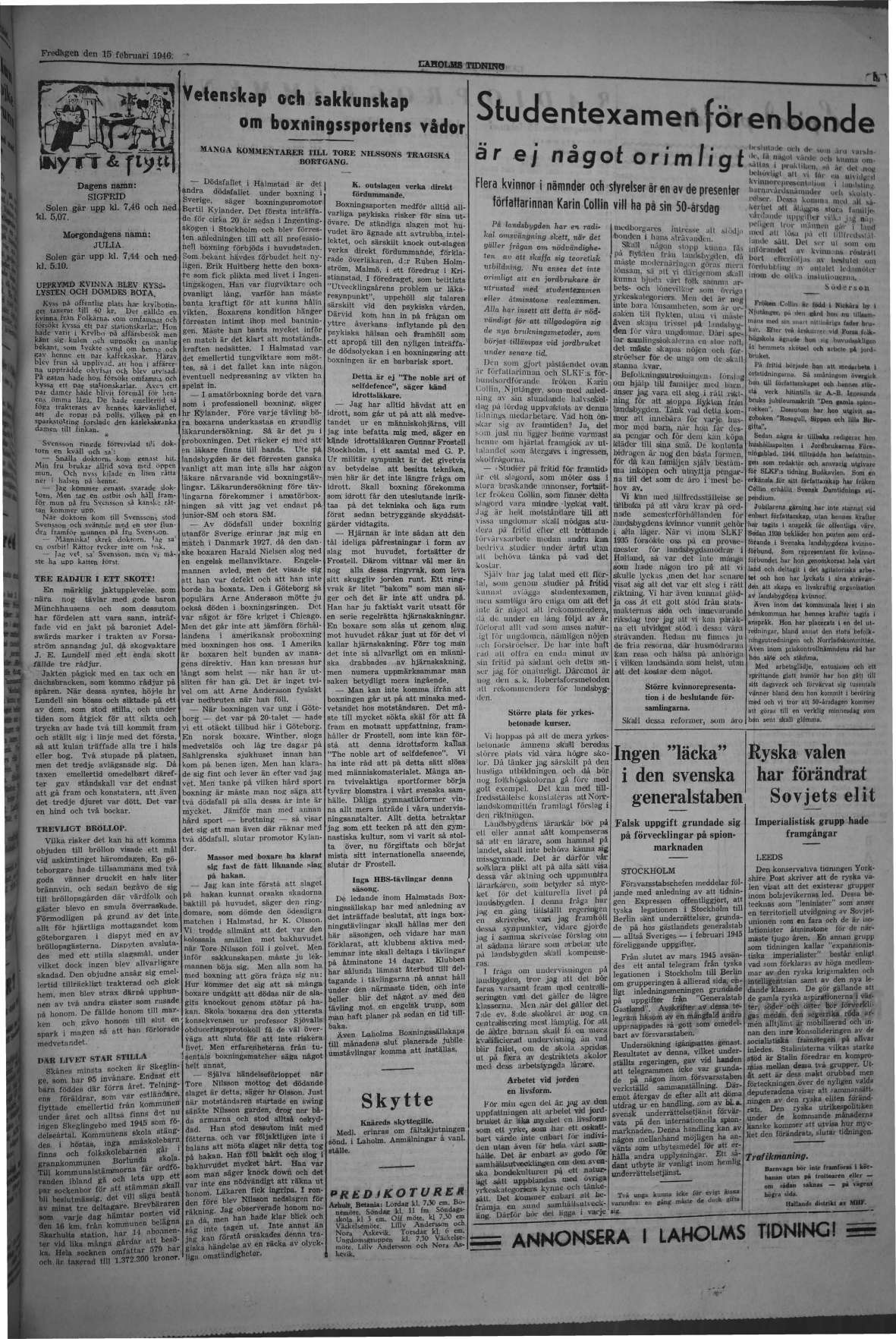 Laholms Tidning Fredag 15 februari 1946, sida 5
