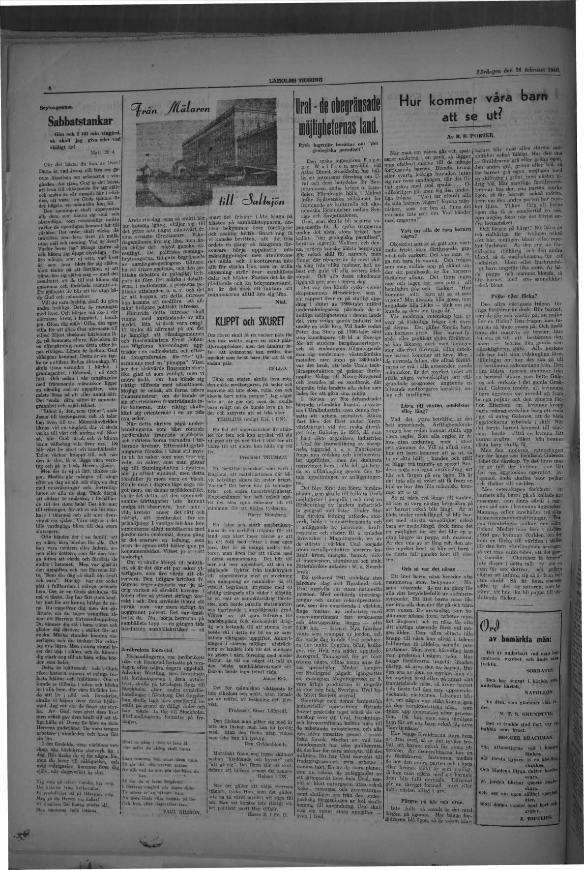 Laholms Tidning Lördag 16 februari 1946, sida 6