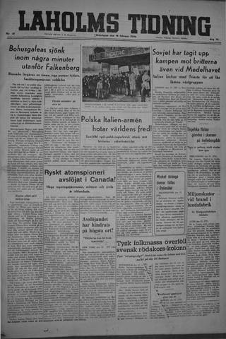 Förstasidan, Måndag 18 februari 1946