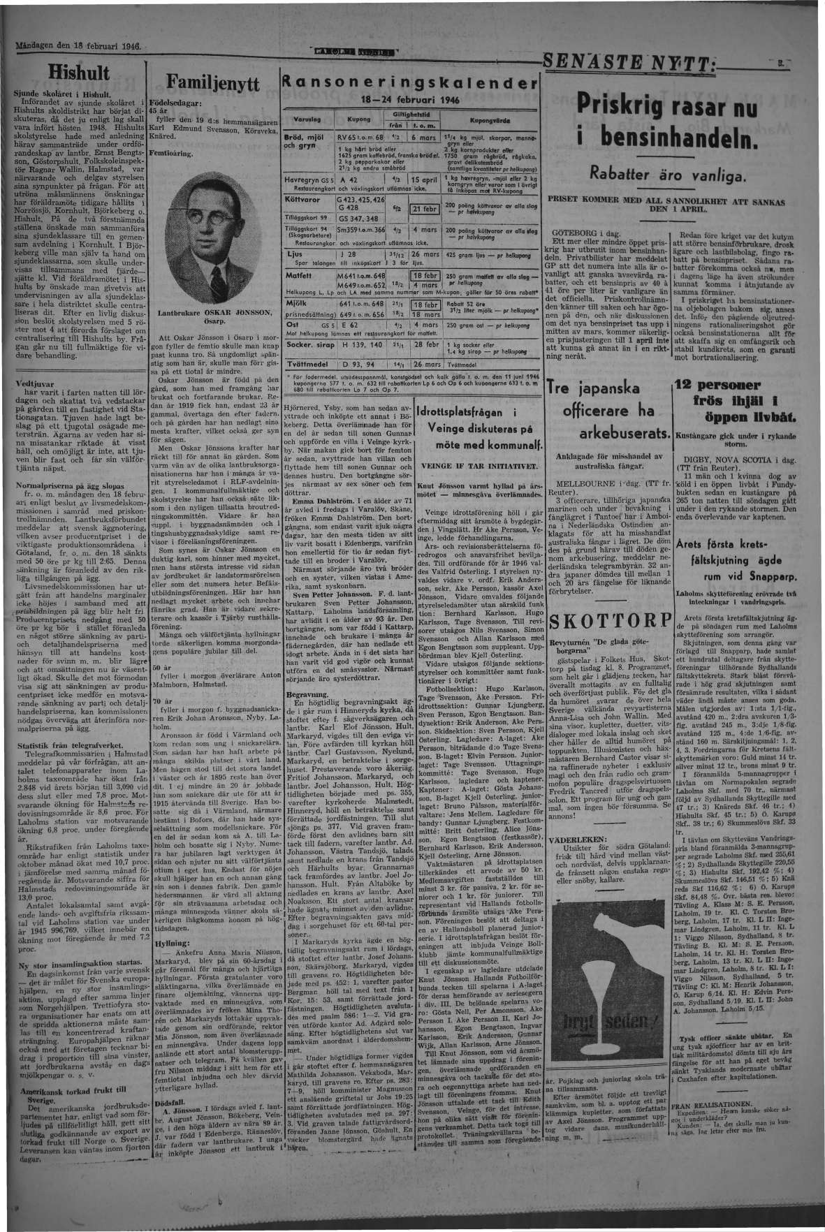 Laholms Tidning Måndag 18 februari 1946, sida 3