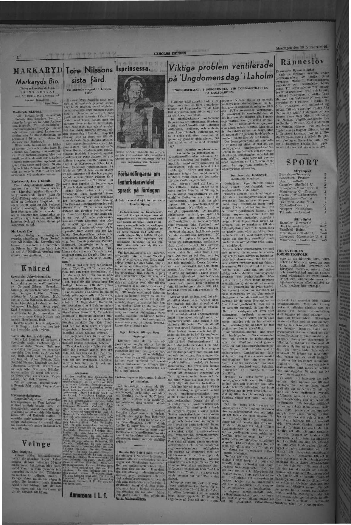 Laholms Tidning Måndag 18 februari 1946, sida 4